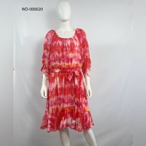 Calvin Klein Red Floral Women Midi Dresses Long Sleeve Size L  [WD20]